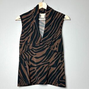 Michael Kors Brown and Black Zebra Print Sleeveless Blouse Size Petite Small
